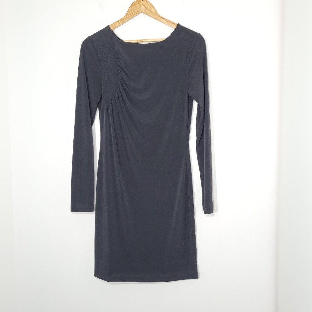 Vero Moda Long Sleeve Black Sheath Dress Gathered Shoulder Scoop Business Casual